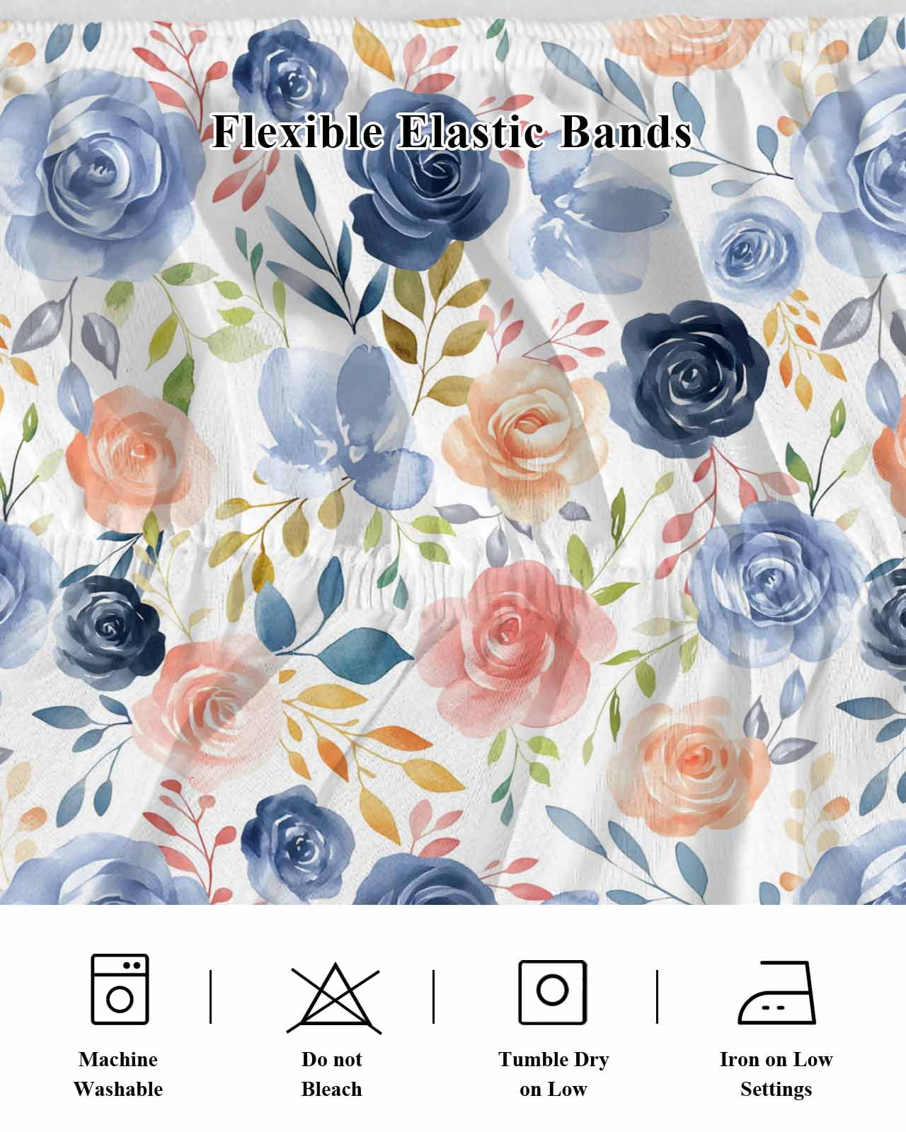 Color Flowers Bed Skirt King Size 18 Inch Drop, Pink Blue Flowers Green Leaf Decoration Adjustable Elastic Dust Ruffles Bedskirt for King Bed Wrap Around Pleated Mattress Frame Cover