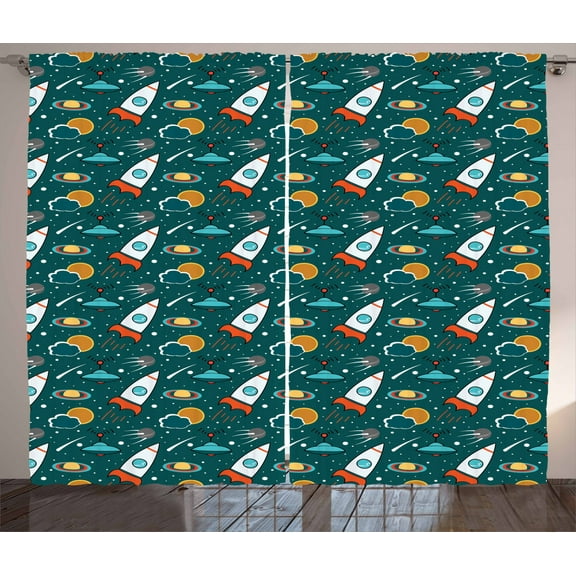 Ambesonne Spaceship Curtains 2 Panel Set, Outer Space Nebula, 108" x 63", Multicolor