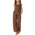 thumbnail image 4 of Vornjynx Kids Girls Outfit Sets Crew Neck Tank Tops and Loose Pants Summer Trendy Holiday Clothes 2 Piece Brown Size 8, 4 of 10