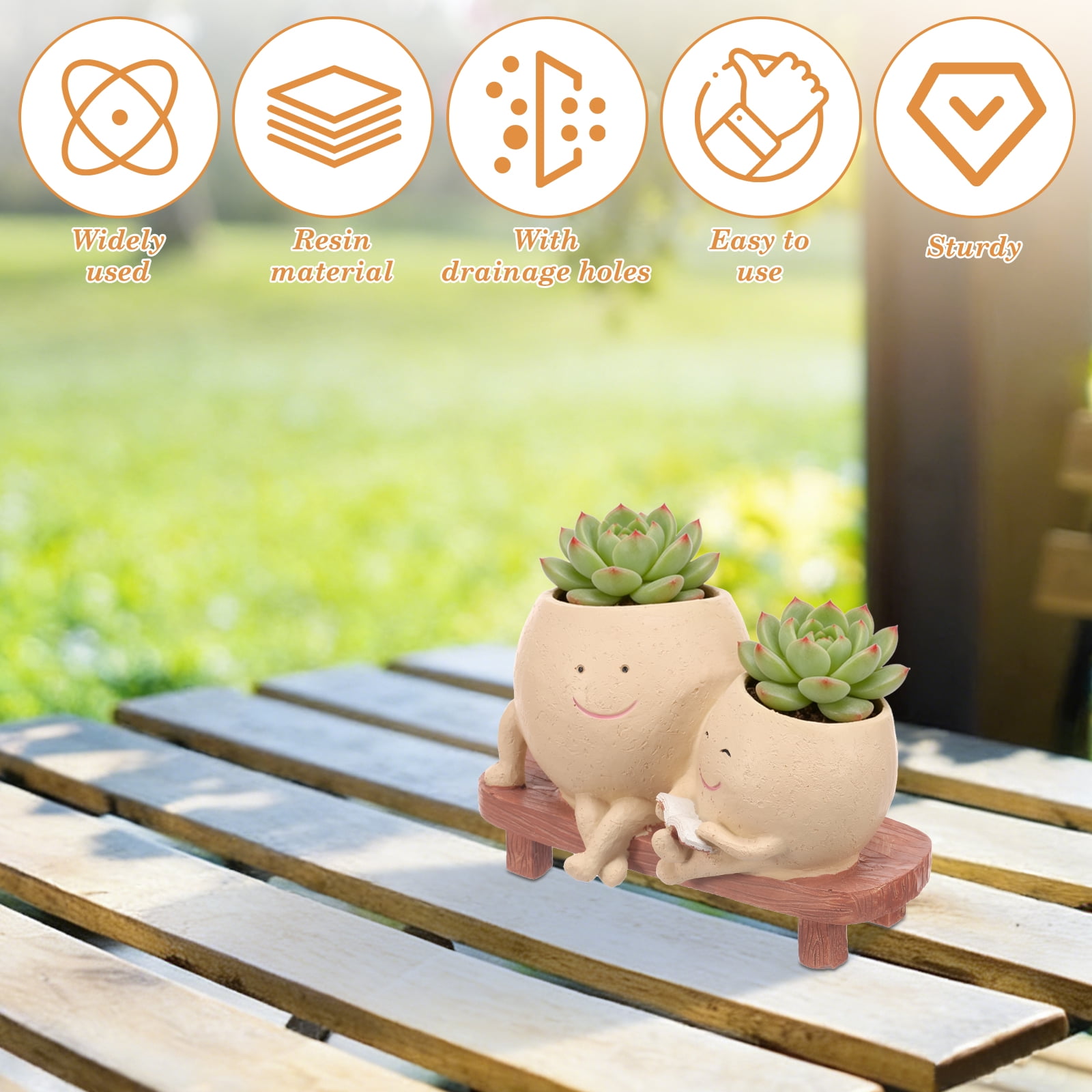 Rocking Chair Smiley Face Planter Cute Plant Pots for Indoor Outdoor Plants Succulent Pots with Drainage Hole Unique Funny Flower Pot for Succulents Plant Gifts