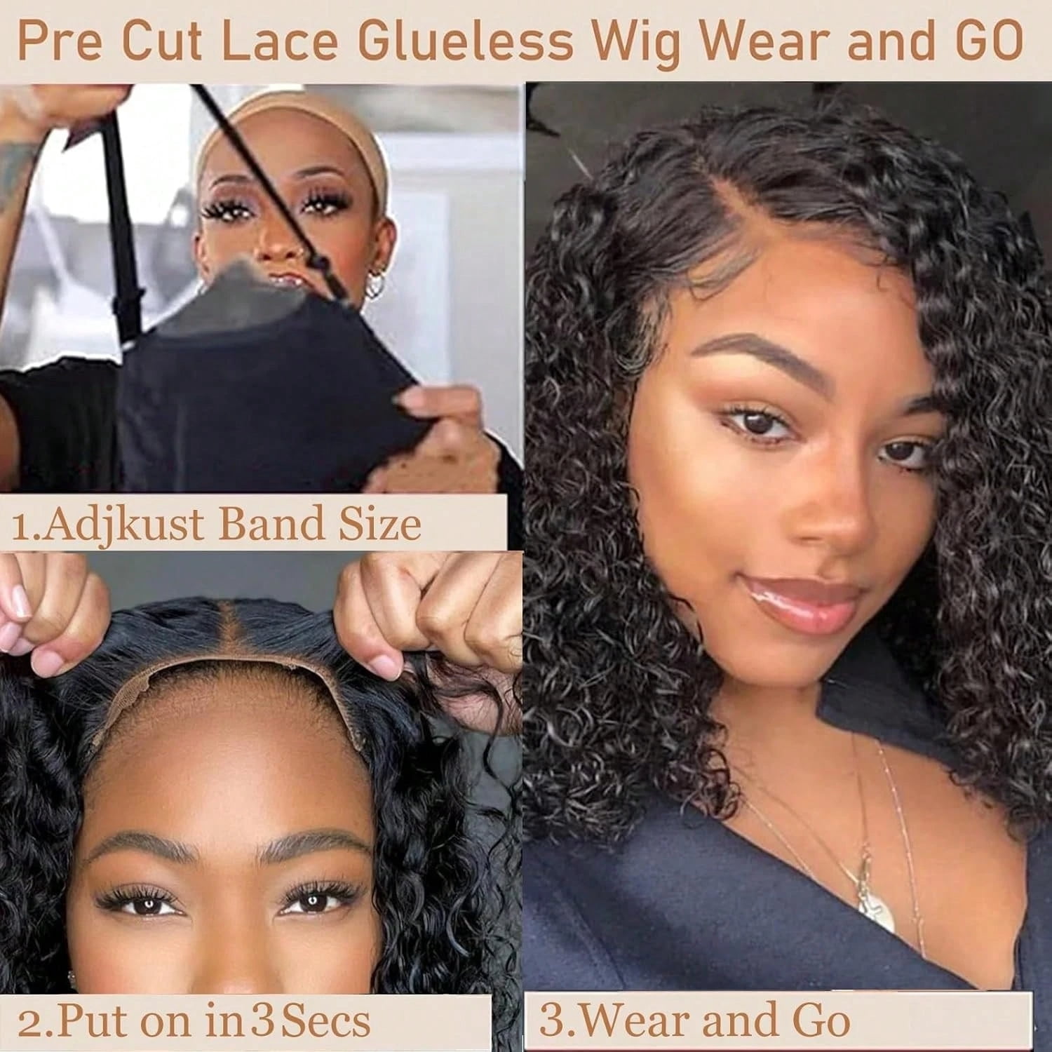 4x4 Wear and Go  Lace Closures Wigs Human Hair Natural Black Color Deep Wave  Bob Human Hair Wigs for Black Women  Wet and Wavy Human Hair Bob Wigs ,No glue,easy to wear