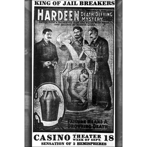 24"x36" Gallery Poster, magician Hardeen newspaper advertisement 1911