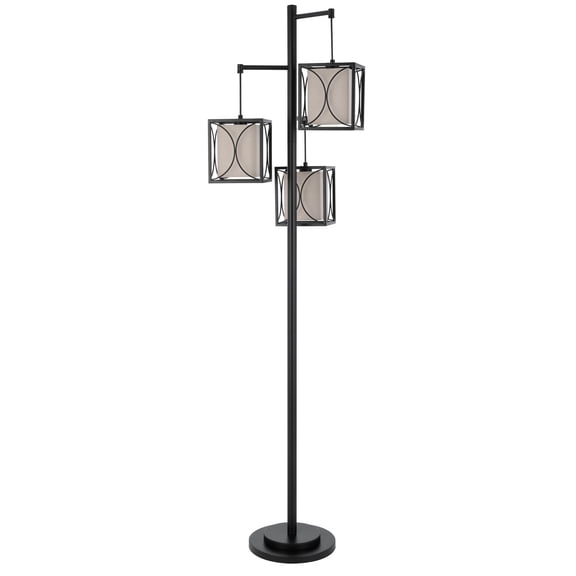 Cal Lighting 60W x 3 Lantern metal floor lamp with metal framed fabric shades