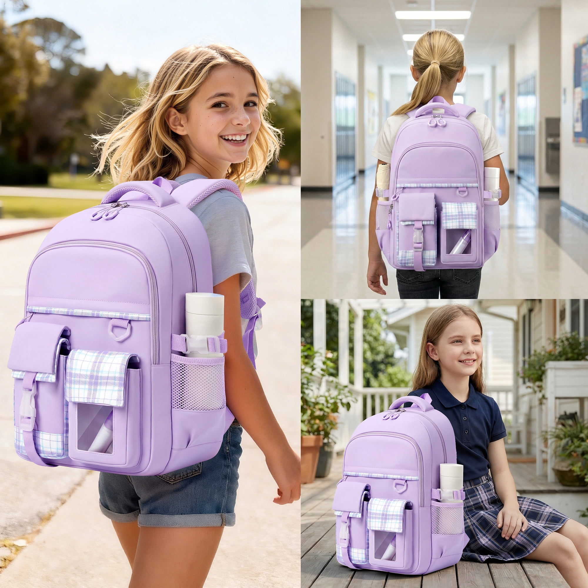 Mochila escolar para adolescentes, gran capacidad, moderna, ligera, impermeable, para primaria y secundaria, regalo, morada 6