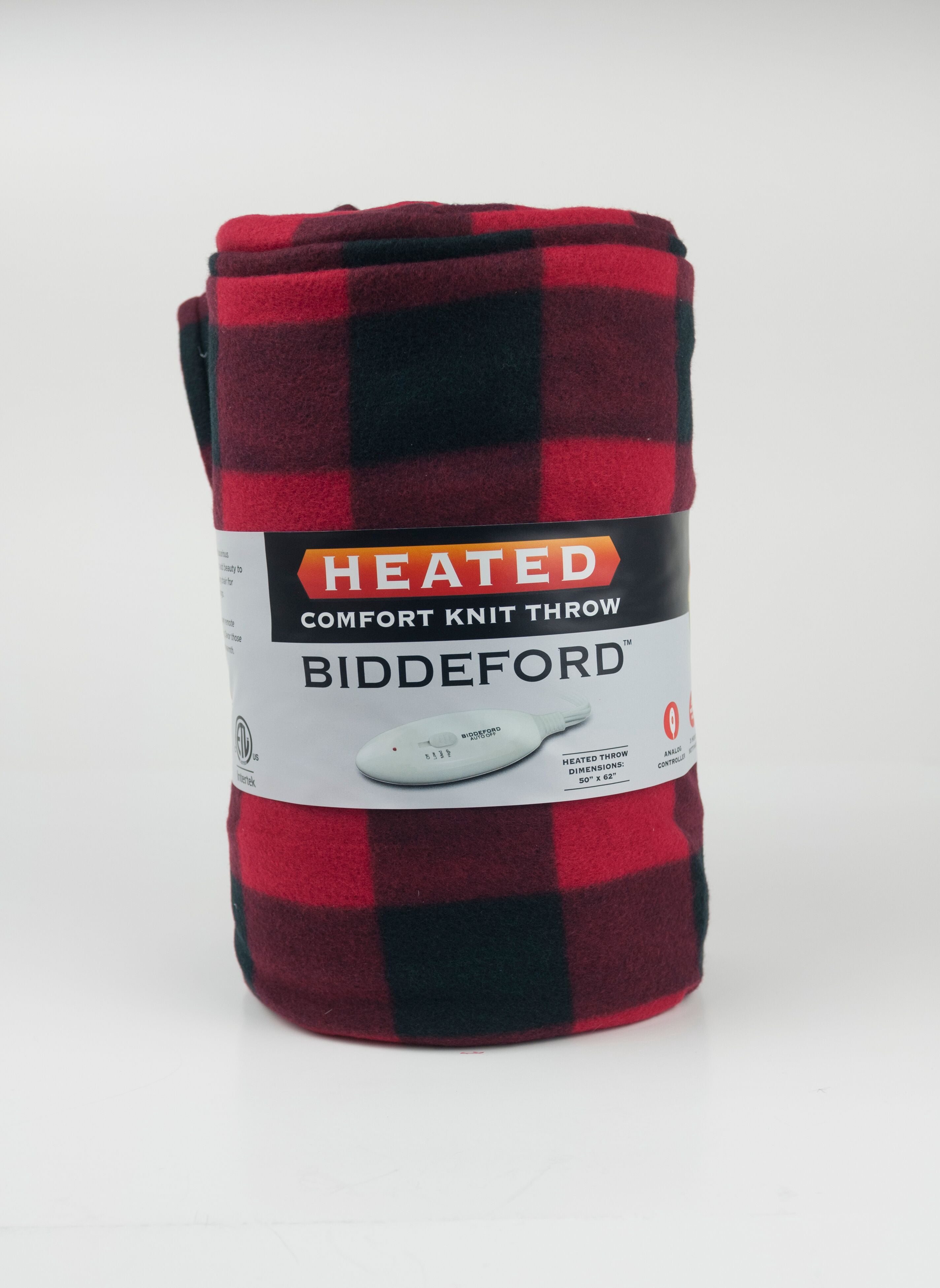 Biddeford Blankets Comfort Knit Fleece Heated Electric Throw Blanket, 62" x 50", Red Buffalo Plaid