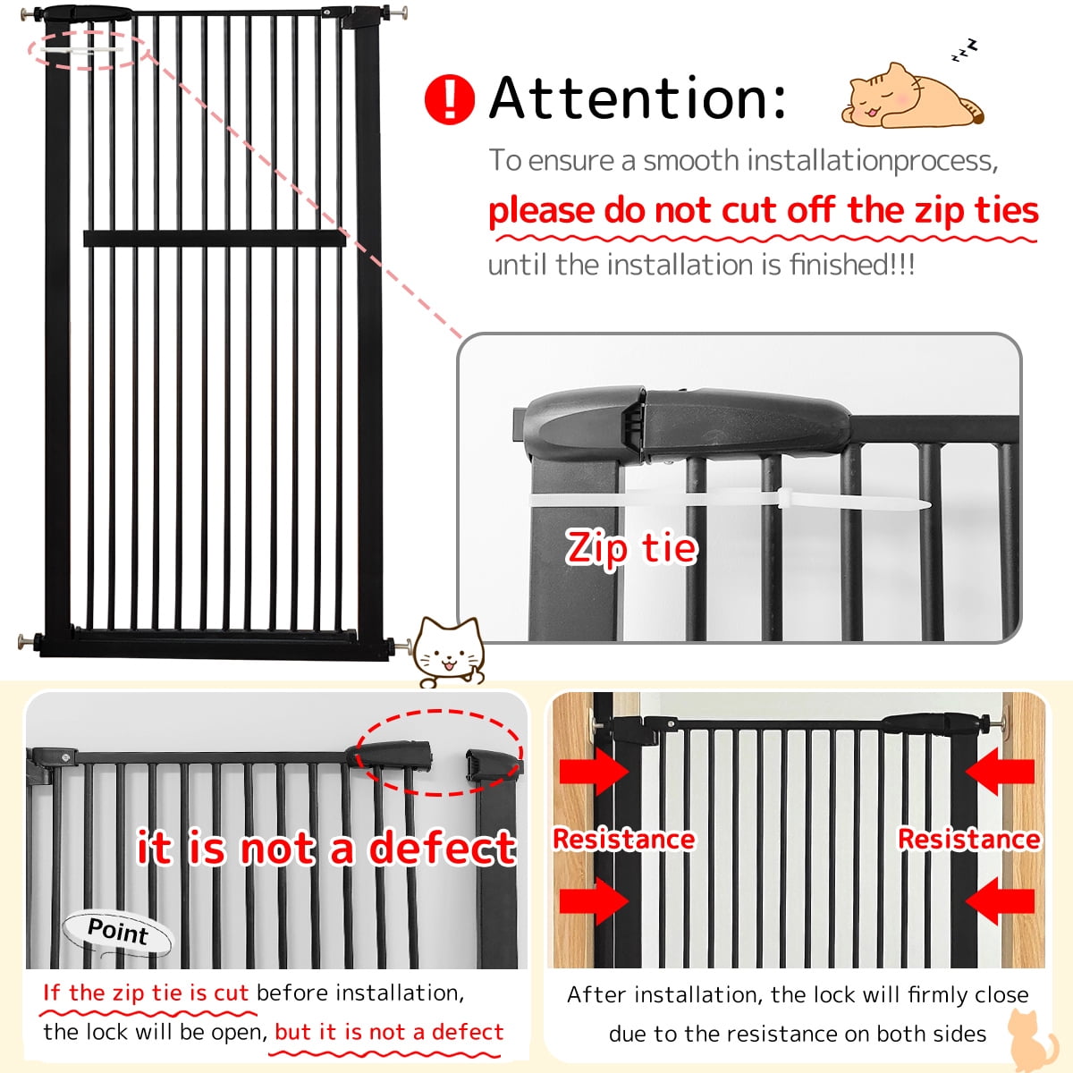 Lumizone Extra Tall Pet Gate 55.12" High Pressure Mounted 38.39"-42.51" Extra Wide 1.37" Gap for Cat Dog Children Stairs Doorway Hallway No Drilling Auto-Close (38.39"-42.51", Black)