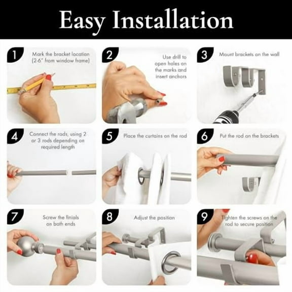 Meriville 1-Inch Diameter Ball Telescoping Double Window Treatment Curtain Rod, 84-Inch to 120-Inch, Pewter