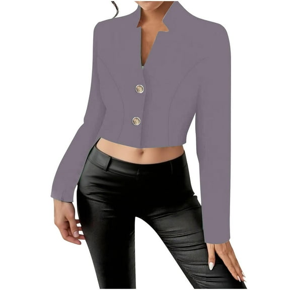 UYISJ Cropped Blazers for Women Business Casual Button Down Long Sleeve Suit Jacket Trendy Dressy Work Office Blazer Gray XL