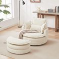 thumbnail image 2 of 38'' Oversized Swivel Chair with Moon Storage Ottoman, Modern Corduroy Accent Round Loveseat Circle Swivel Barrel Chairs for Bedroom, Cuddle Sofa Chair Lounger Armchair for Living Room, Beige, 2 of 9