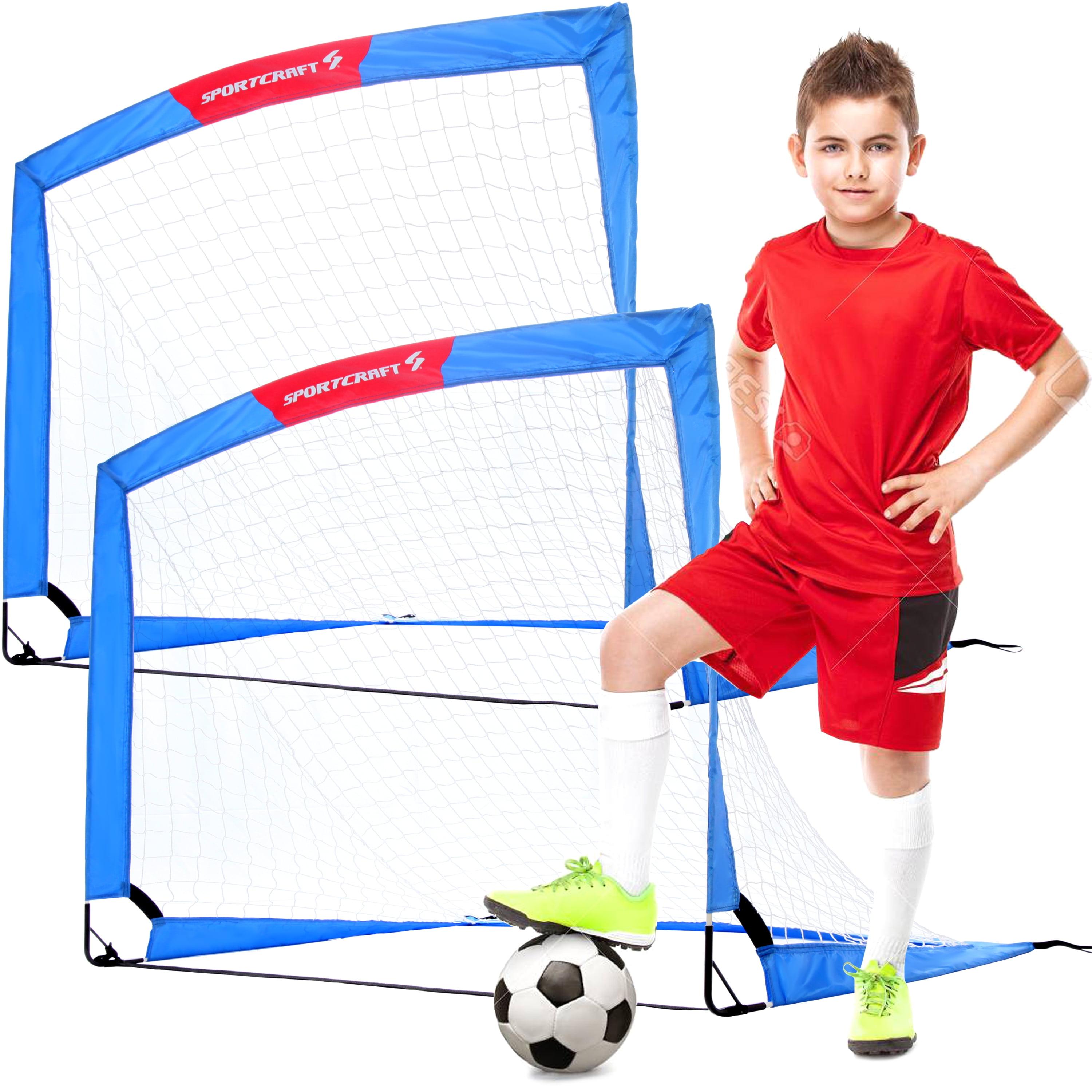 Football Goal Pop Up Set of 2 Folding Kids Carry Bag Pump Ball Net Garden Soccer