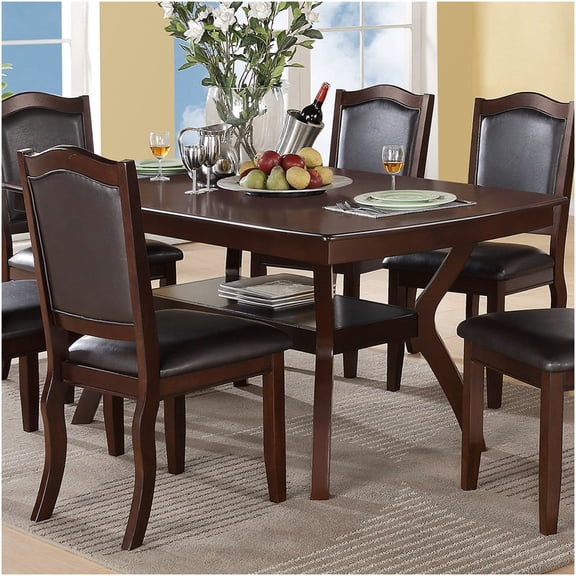 Espresso Solid Wood Dining Table with Storage Shelf, Modern Formal Rectangular Kitchen Table for Dining Room