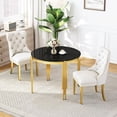 thumbnail image 3 of 3-Piece Round Dining Table Set, Modern Glass Table Irregular Table Legs, and 2 Velvet Tufted Chairs for Kitchens, Living Rooms, Small Spaces, 3 of 8
