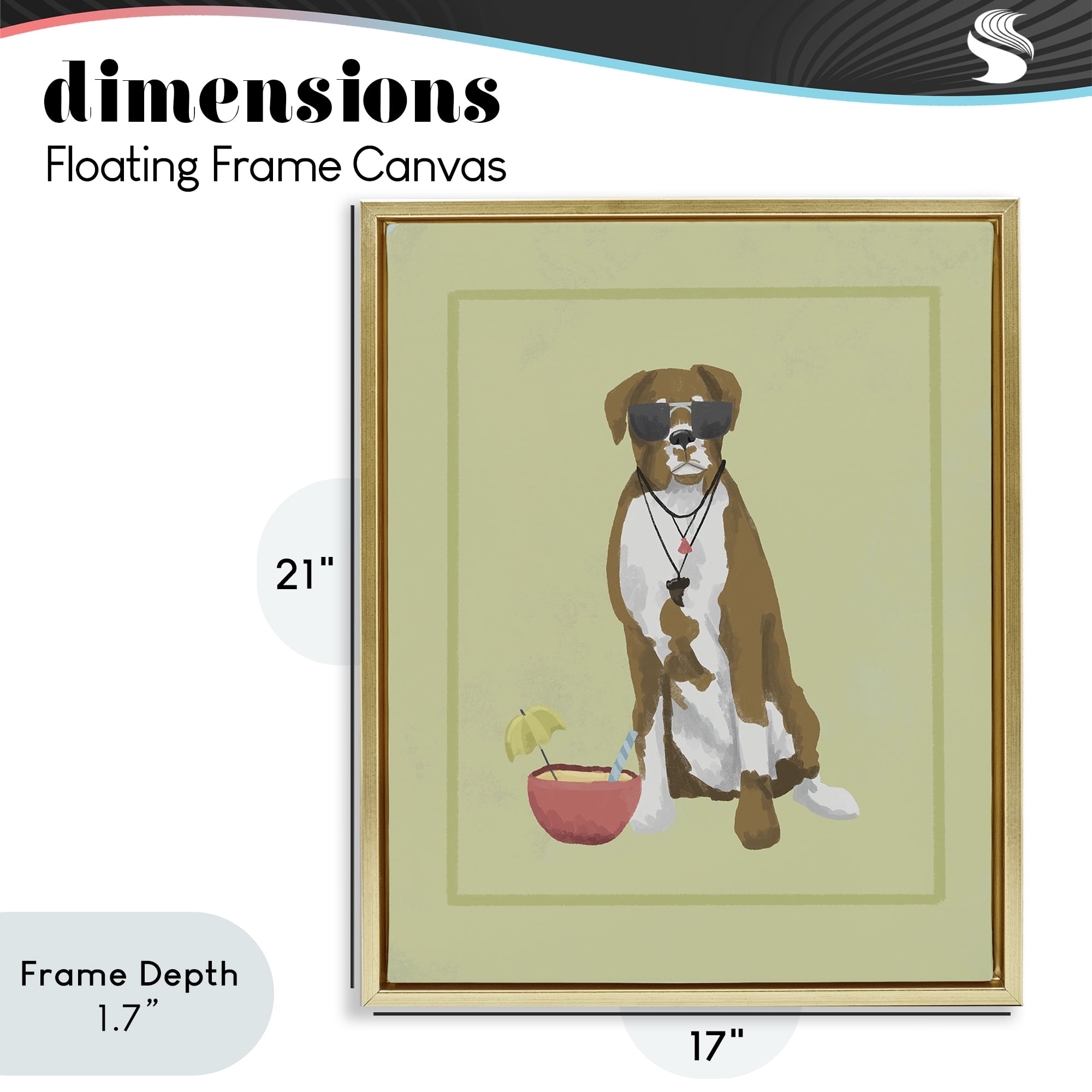 Stupell Industries Boxer Beach Day Gold Framed Floater Canvas Wall Art, design by Sadie Harper
