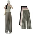 thumbnail image 4 of Pantalones de pierna ancha para chicas calientes de verano, pantalones casuales adelgazantes de cintura alta, pantalones de mujer de talla grande, pantalones de pierna recta de color sólido para mujer, 4 of 4