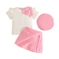 thumbnail image 2 of DJDLJWCJ Girls Outfit Sets Girls Stripe Printed T Shirt and Summer Lightweight Shorts with Hat Pink Size 3Y, 2 of 8