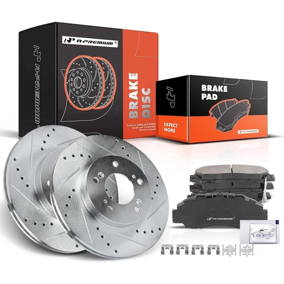 A-Premium Front Drilled and Slotted Disc Brake Rotors   Ceramic Pads Kit Compatible with Select Honda CR-V 1997-2001 Odyssey 1995-1998