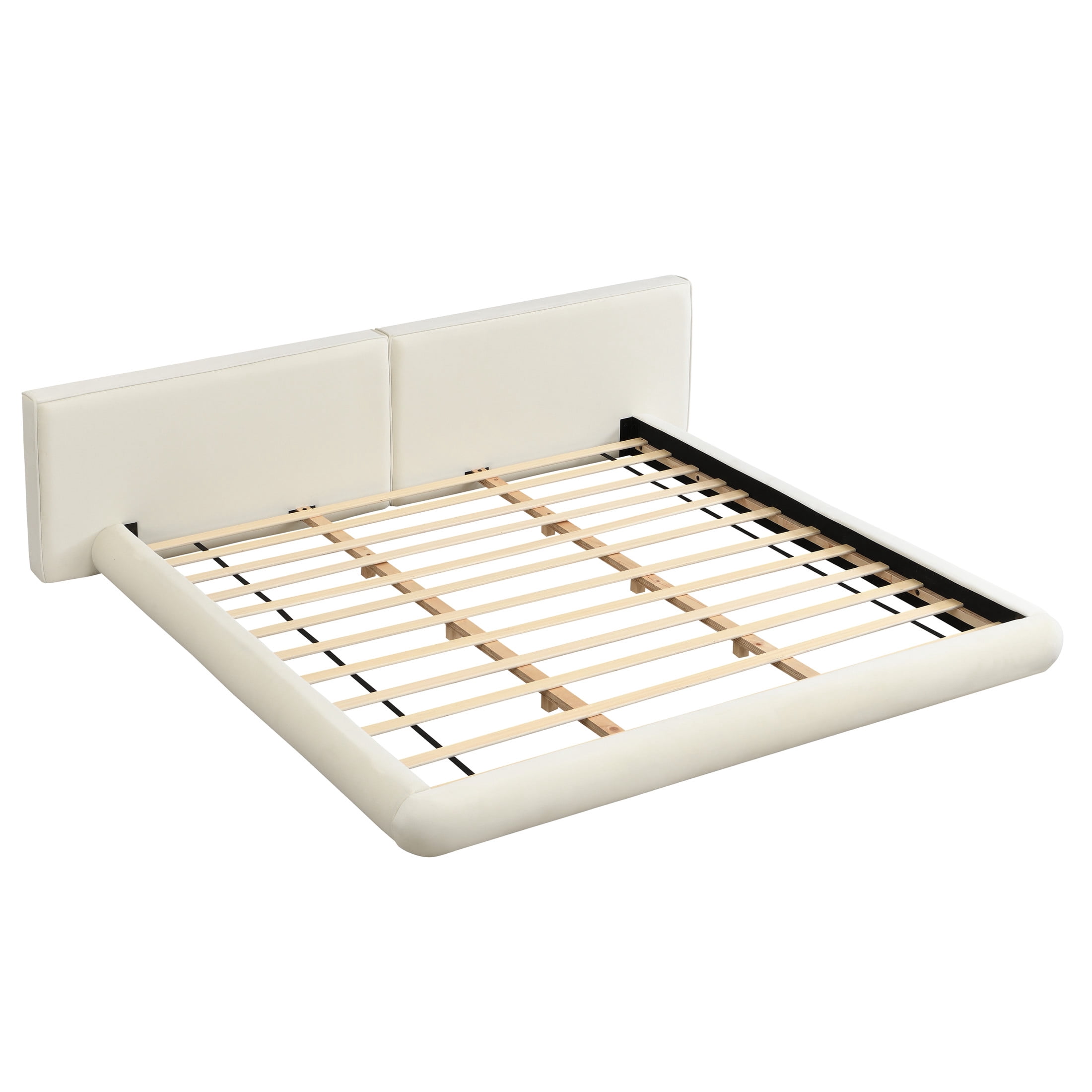 Christopher Knight Home Modern Floor-Hugging Upholstered Platform Bed, King Size, Cream