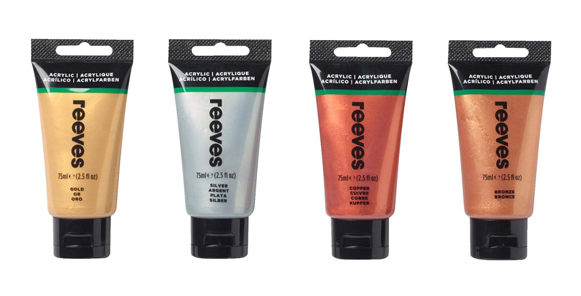 Reeves Acrylic Paints, 21/2 Ounce Tubes, Assorted Metallic Colors, Set