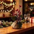 thumbnail image 3 of Mini Artificial Tabletop Christmas Plant Ornament, Compact Holiday Centerpiece Decor, Tiny Faux Greenery Display for Mantel Shelf Coffee Table Indoor Winter Xmas Home Furnishing, 3 of 5