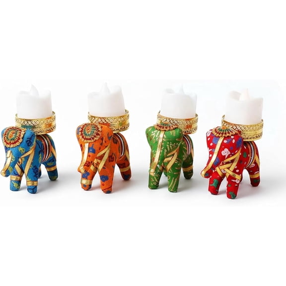 Shalin India Traditional Tea Light Candle Holders – Pack of 4 Elephant Shaped Decorative Diyas | Assorted Colors, Festival & Home Decor for Diwali, Weddings, Puja & Gifting (Assorted)