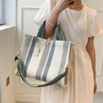 thumbnail image 5 of Bolso grande de mano informal de lona a rayas para mujer, bandolera ancha con textura moderna, 2022, 5 of 5