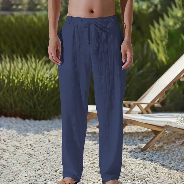 Ceisia Gift Men's All-Season Casual Pants - Solid Color Drawstring Pocket Fashionable Straight Leg Elastic Waist Pants