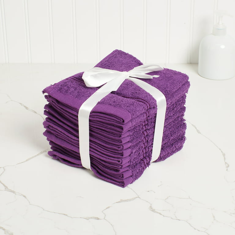 Living Fashions Washcloths 12 Pack – Size 12” x 12” – Soft & Absorbent Wash  clothes (Purple)