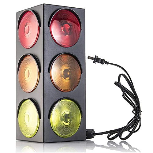 Kicko Traffic Light Lamp - Plug-in, Blinking Triple Sided, 12.25 Inch - for Kids Bedrooms, Decorations, Parties, Celebrations, Props, and