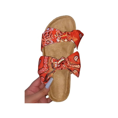 

UKAP Ladies Womens Flat Slip On Platform Sliders Sandals Slippers Dual Bowknot Leopard Printed Slippers