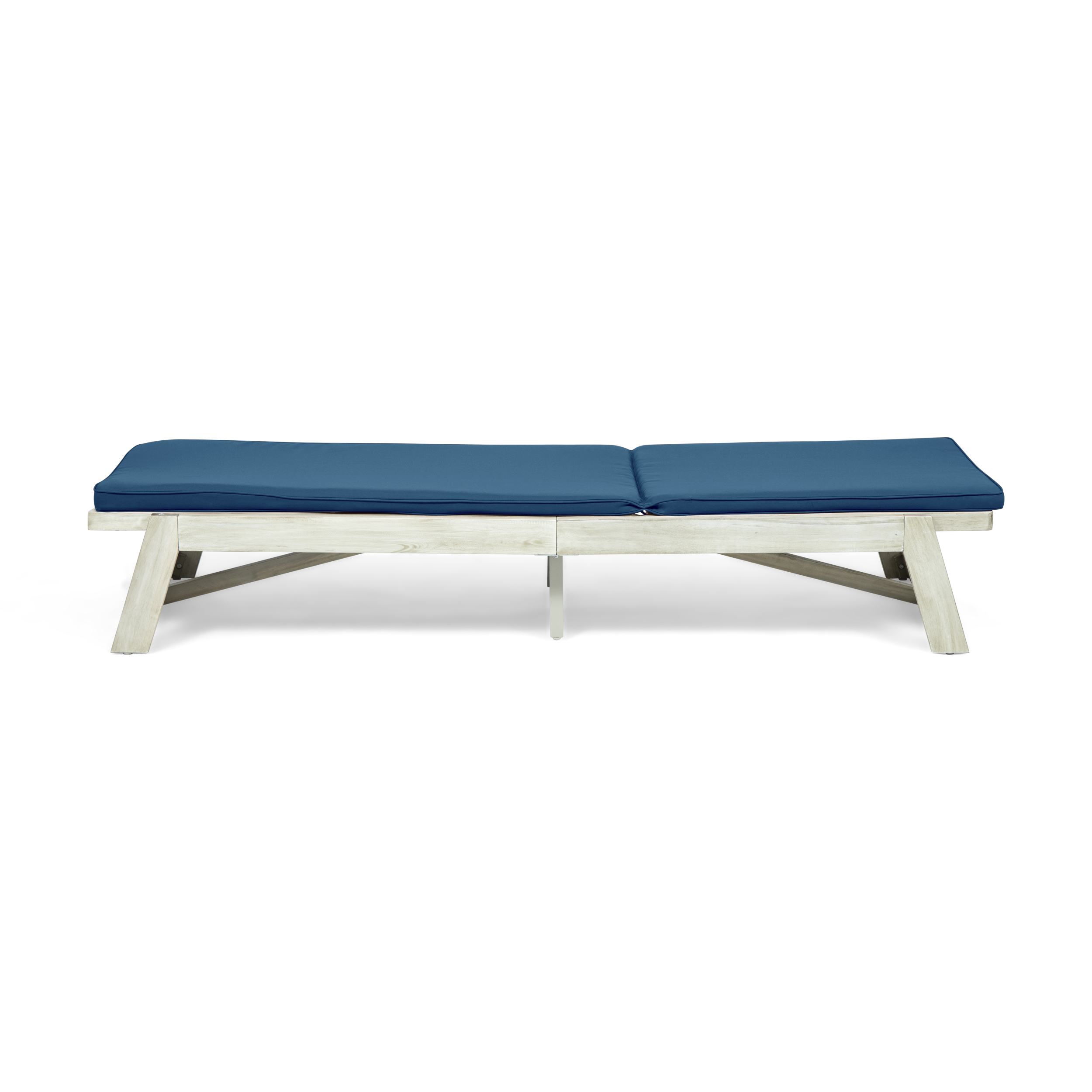 Cullen Outdoor Acacia Wood Chaise Lounge and Cushion Sets, Set of 2, Light Gray and Blue