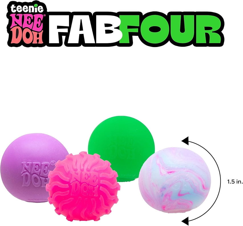 SCHYLLING Teenie Fabfour Stress Relief Fidget Stress Ball 4-Pack, Multicolor (4 Pack)