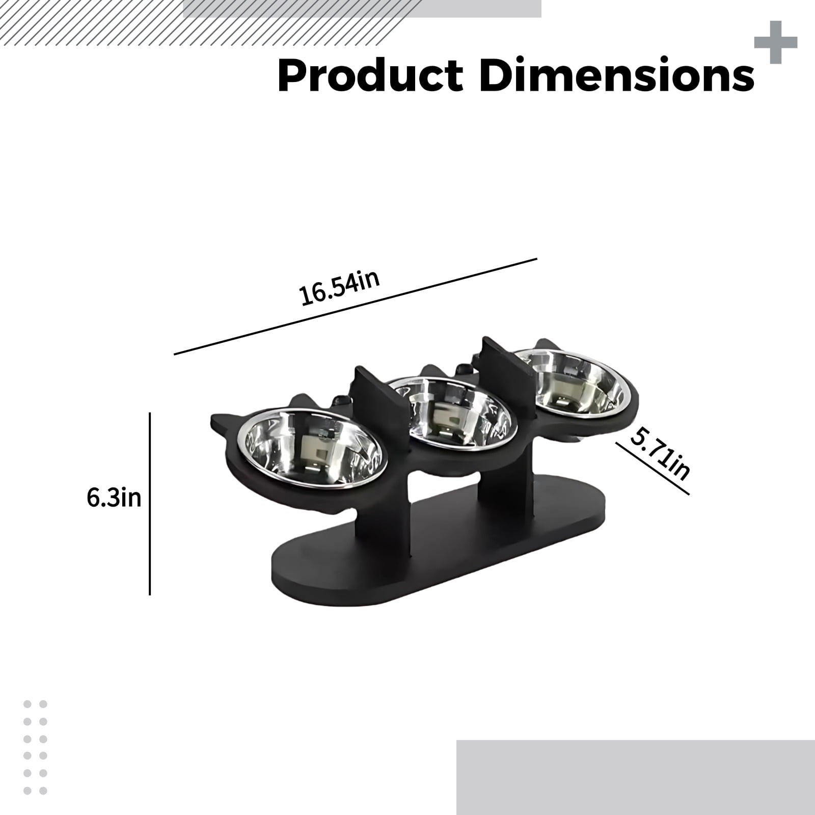 Elevated Pet Feeder with 3 Stainless Steel Bowls - Adjustable Wooden Raised Stand with Cat Ear Design, Anti-Spill Feeding Station for Cats & Dogs