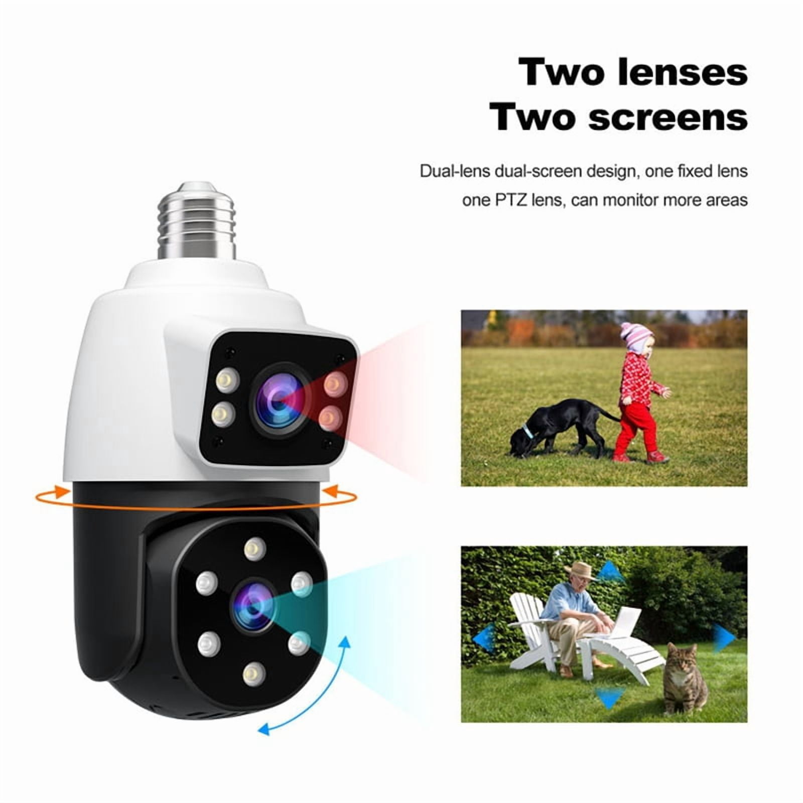4MP Bulb Wifi PTZ Surveillance Camera Wireless 2MP Dual Lens, Night Vision, Human Tracking, Security Baby Monitor