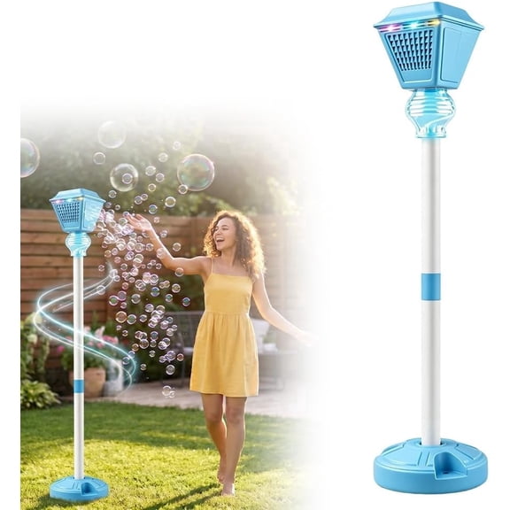 Automatic Bubble Machine with LED Lights – Rechargeable Bubble Maker with Music, Adjustable Height Outdoor Bubble Blower for Parties, Weddings (Blue)