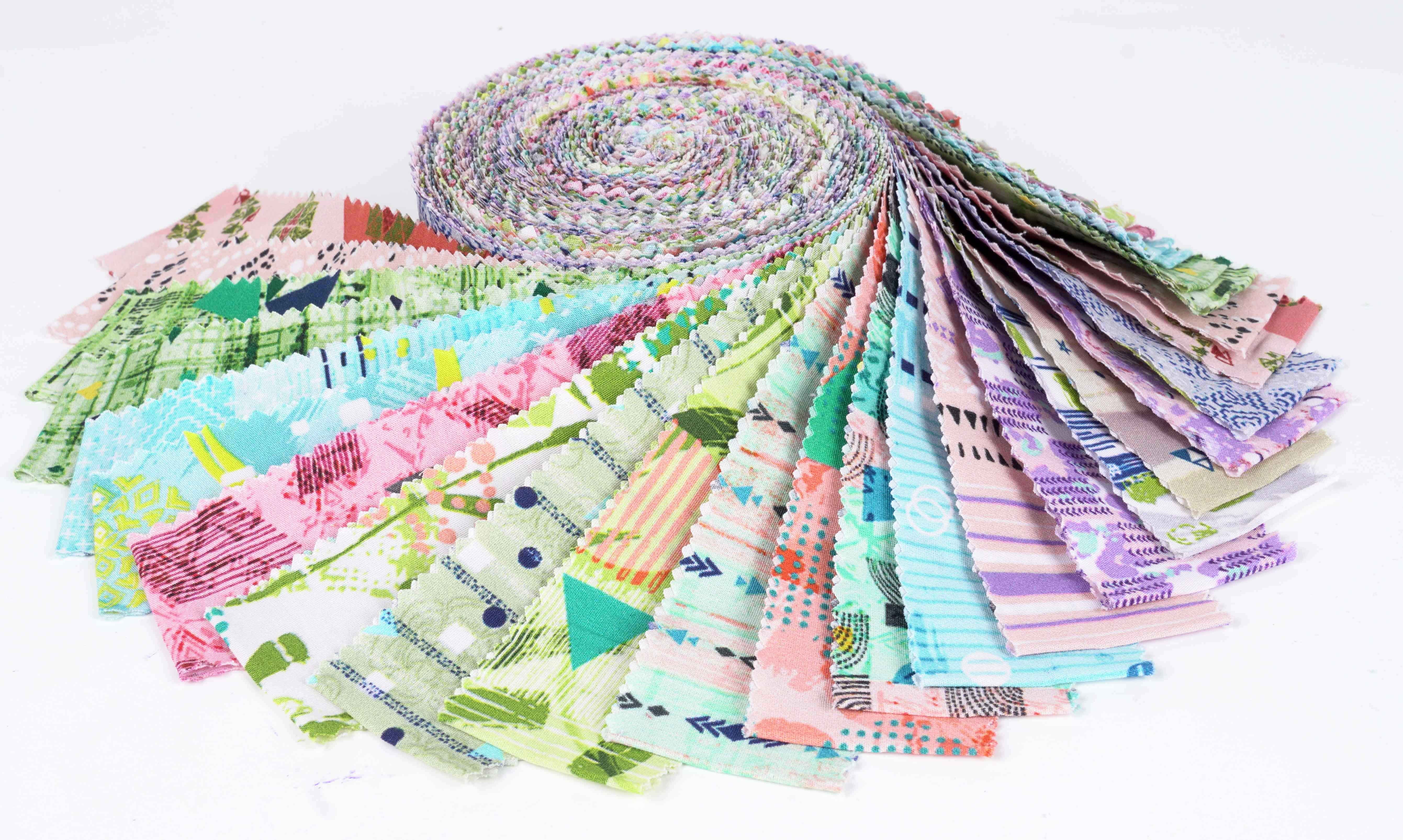 Soimoi 40Pcs Geometric & Texture Print Precut Fabrics Strips Roll Up 1.5x42inches Cotton Jelly Rolls For Quilting - Multicolor