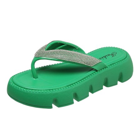 

LIANGP Ladies Slippers New Students Outdoor Fashion Casual In Heel Slippers Female Foreign Trade Thick Bottom Slope With Rhinestone Flip Flops Women s Shoes Green Size 8