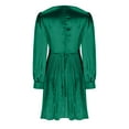 thumbnail image 6 of IROINNID Semi Formal Dress for Women Long Sleeve Empire Dress V-neck Back Zipper Trumpet Sleeves Pleated Satin Solid Color T-A-line High-Waist Dress,Green, 6 of 6