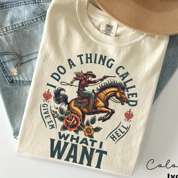 NODB Retro Cow Shirt, Rodeo T-Shirt, I Do A Thing Called What I Want, Country Concert Shirt, Funny Western Graphic Tee For Women, Oversized SAND Unisex S-5XL Hot Trending Shirt