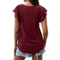 thumbnail image 6 of Nlife Women Crew Neck Ruffle Short Sleeve Curved Hem Plain T-Shirt, 6 of 7