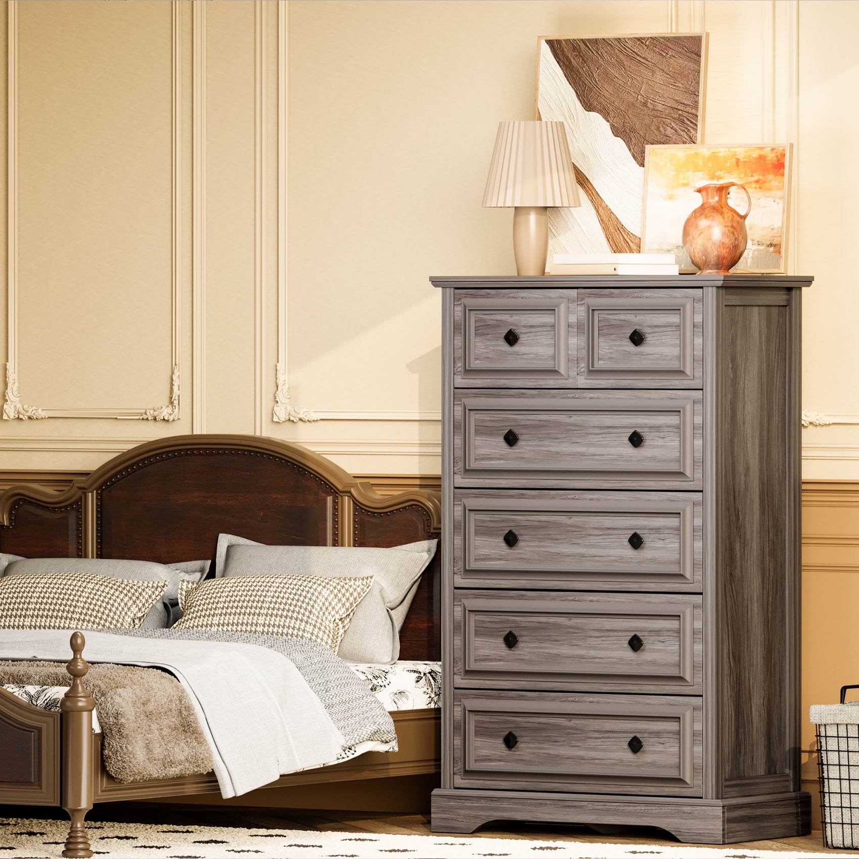 Winkalon 6 Drawer Tall Dresser, 48"H Chest of Drawers, Wooden Storage Cabinet for Bedroom, Gray