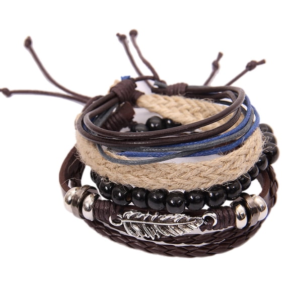 Herunwer Charm Bracelet for Women, Vintage Men Mixed Style Braided Faux Leather Beaded Bracelet Bangle for Valentine's Day Gift Birthday Present