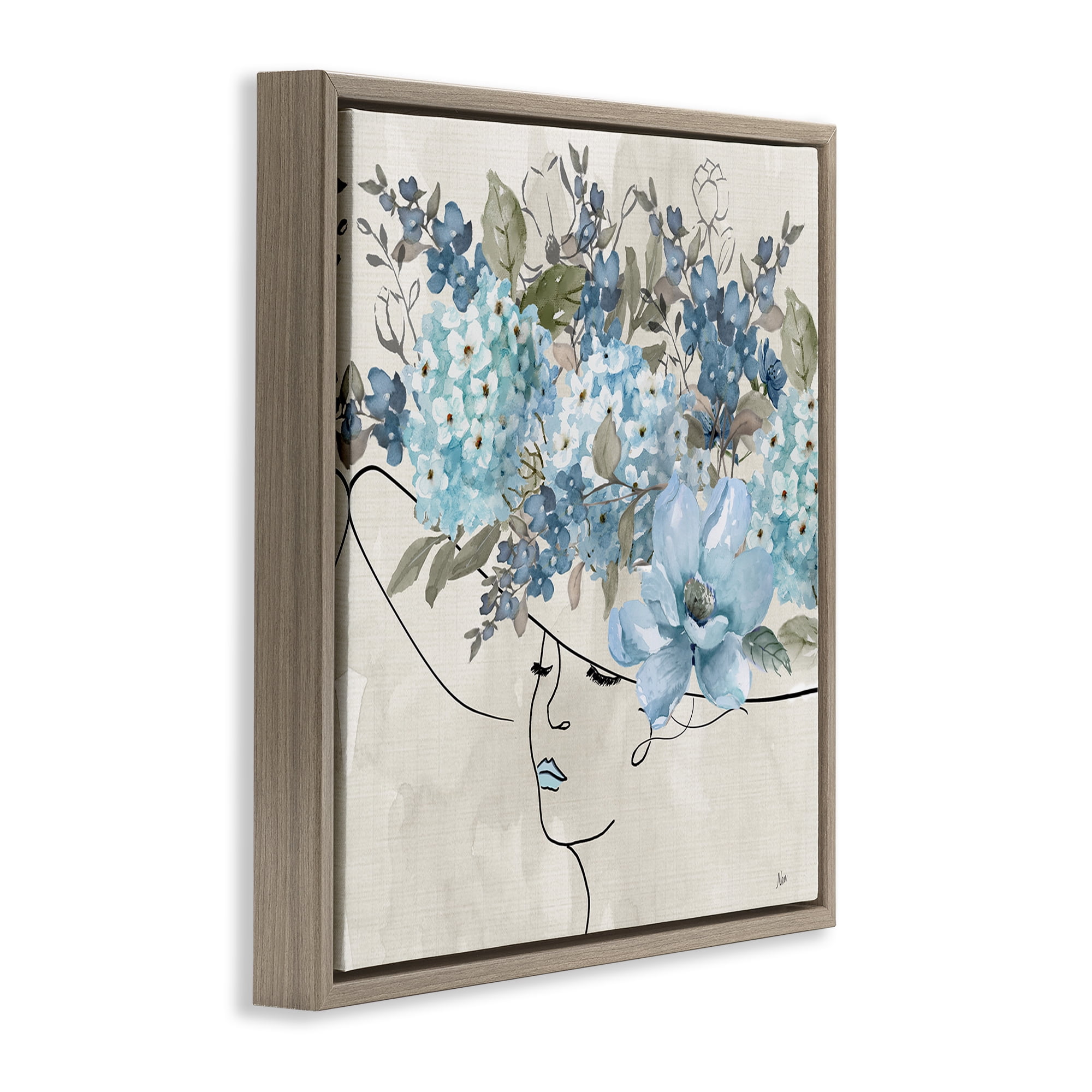 Stupell Industries Blue Floral Hat Botanical & Floral Painting Brown Floater Framed Art Print Wall Art, 25 x 25