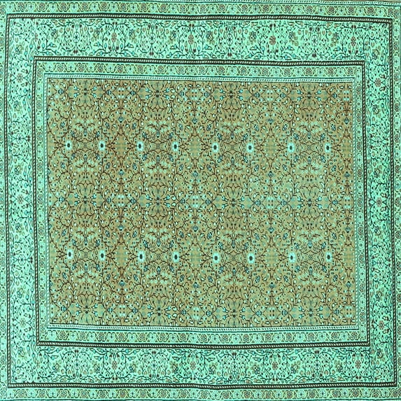 Ahgly Company Machine Washable Indoor Square Oriental Turquoise Blue Traditional Area Rugs, 4' Square