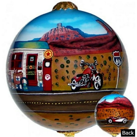 Hand Painted Glass Ball Ornaments Route 66 Red Corvette Scenic Reverse Painted Glass Ball Christmas Tree Ornament ()