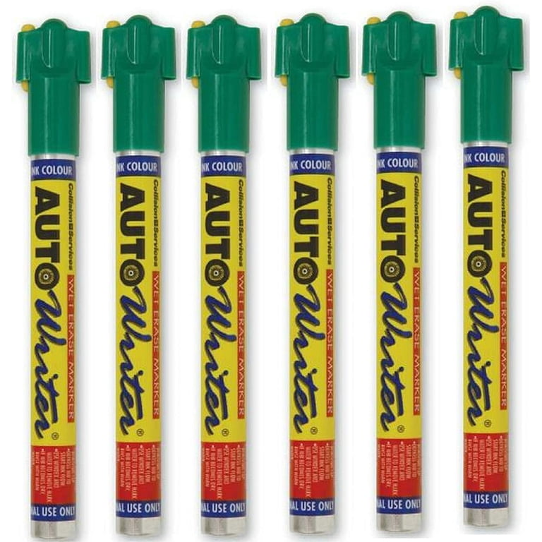 6-Pack Yellow Auto Writer Markers – Writes On Glass, Metal, Plastic & Wipes Off Easily