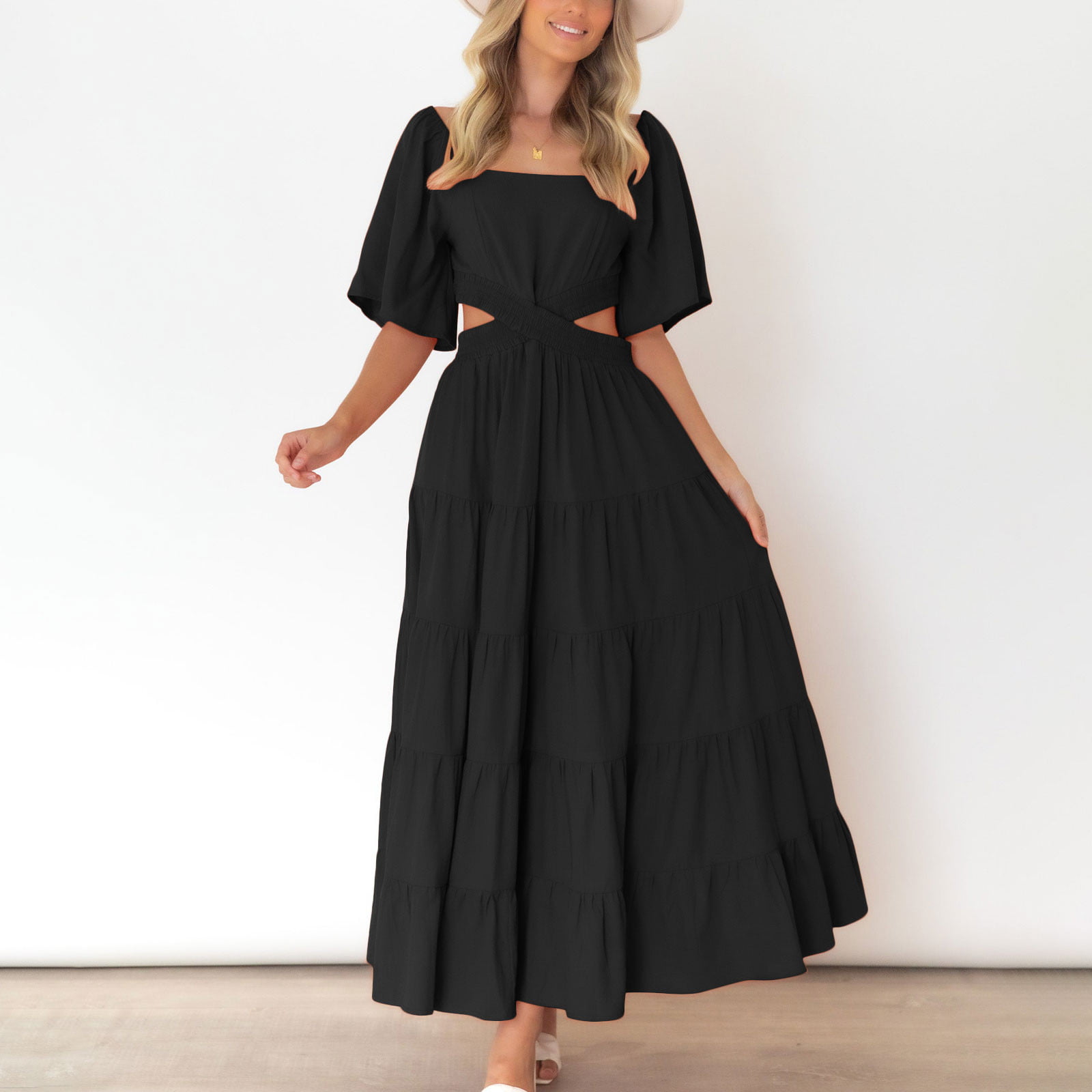 Y2K Dress Women's Vintage Maxi Dresses Gothic Waist Cutout Dress Half ...