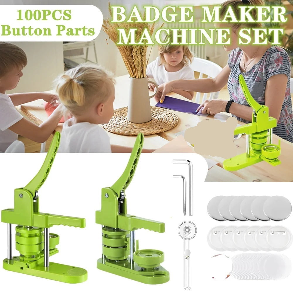 Pin Badge Maker Machine Set with 100 Pcs Button Part+Circle Cutter+Tool, 25MM Badge Button ,Beginner-Friendly