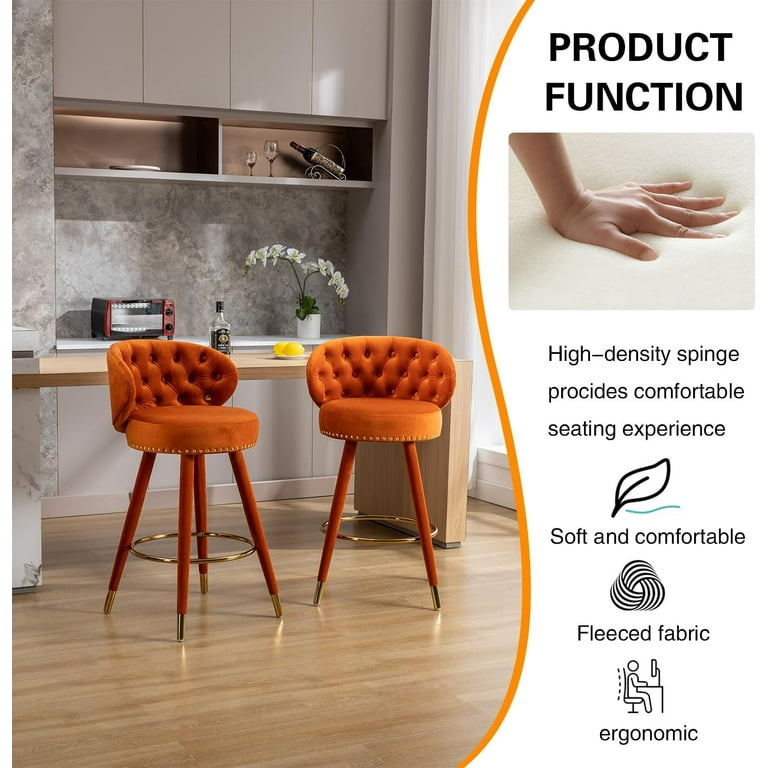 Tabaray Bar Stools Set of 2, Modern Velvet Adjustable Counter