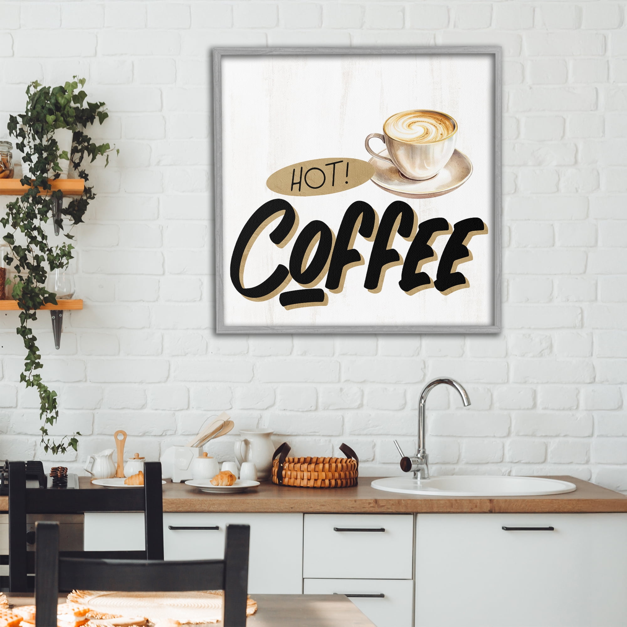 Stupell Industries Retro Fresh Hot Coffee Gray Framed Giclee Art, design by Kim Allen