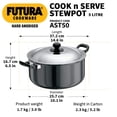 thumbnail image 3 of Futura Black Aluminium Cook N Serve Stewpot 5 Liters | Hard Anodised Sauce Pan With Stainless Steel Lid, Cooking Pot With Two Handles (AST50), 3 of 4